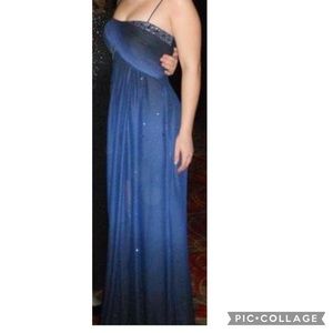 Xscape Blue Strapless Prom Dress